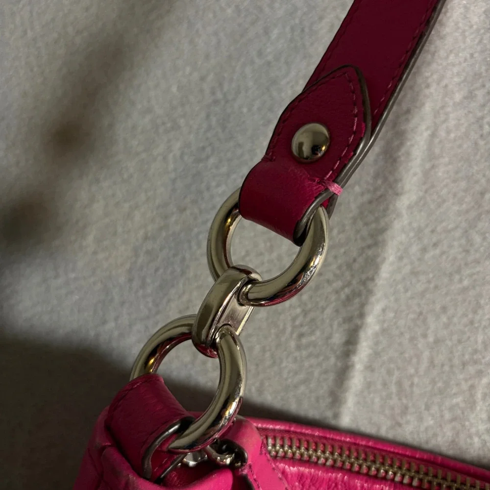 Coach Ashley Leather Hobo Bag Hot Pink Magenta Silver Hardware F20114 - Picture 5 of 6
